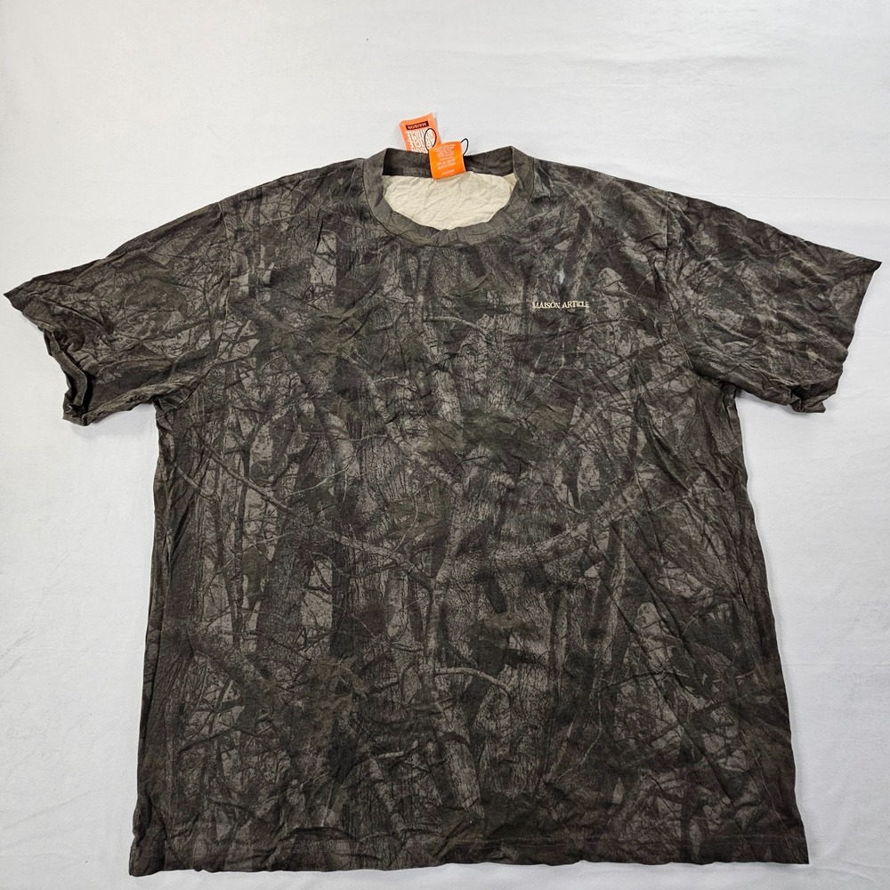 Maison Article Gray Tree Print Short Sleeve Cotton T-Shirt Men's 3XL